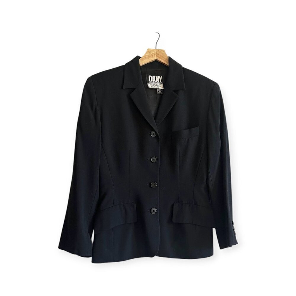 Vintage DKNY Black Wool Blazer Jacket , size 6, 90s